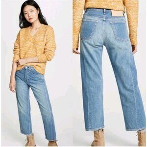 Rag & Bone Maya High-Rise Ankle Straight Size 29 Light Wash Button Fly Raw Hem